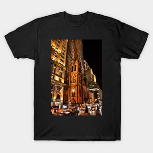 USA. New York. Manhattan. Church at night. T-Shirt